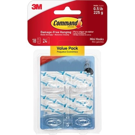 3M Commercial Hook, Mini, Vp, 18/Pk, Clr MMM17006CLRVP